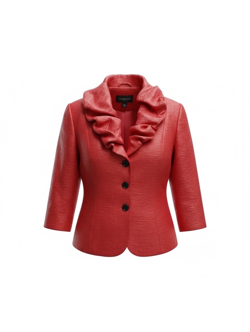 Victor Costa Coral Ruffle Collar Jacket